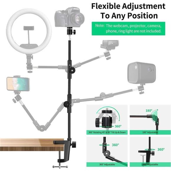 Webcam Stand Camera Mount with Phone Holder & 5/8"Screw, 25in Flexible Stand - Picture 2 of 6